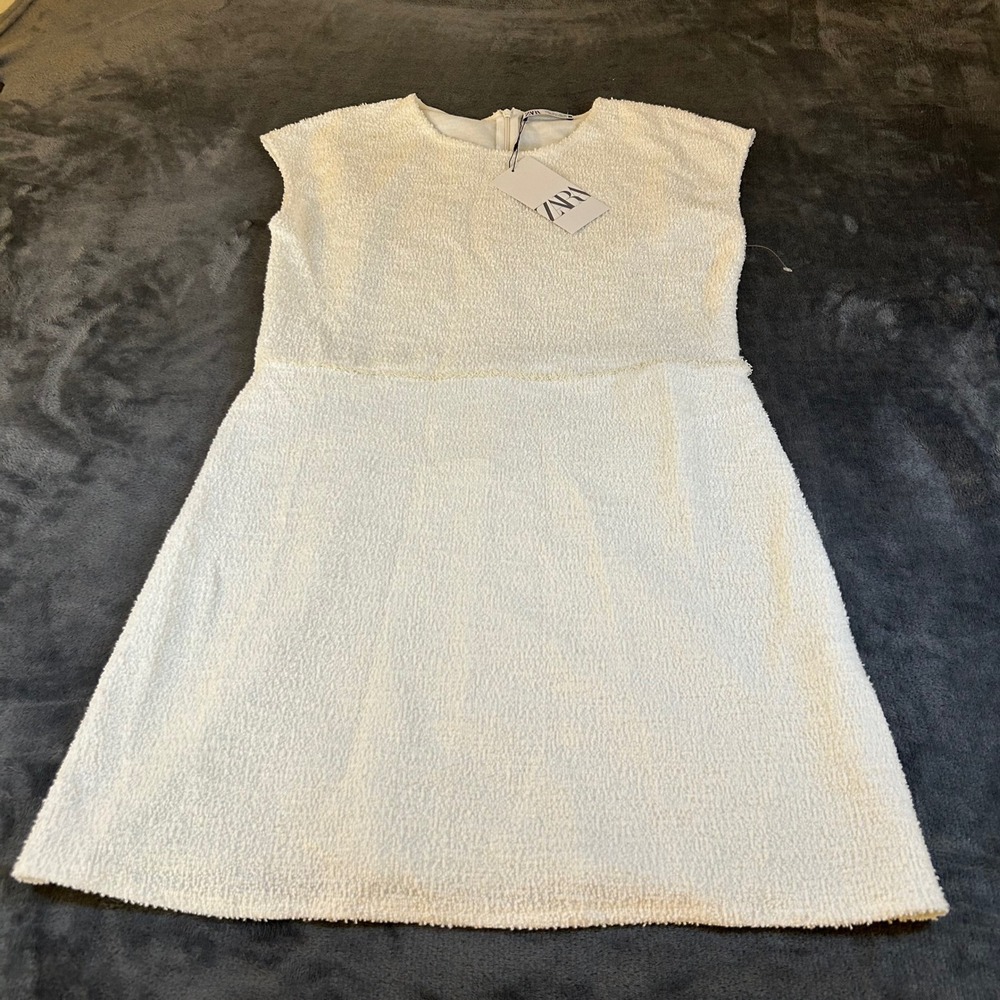 Zara Women's Dress Textured Ivory Sleeveless Above Knee Mini Size L NWT